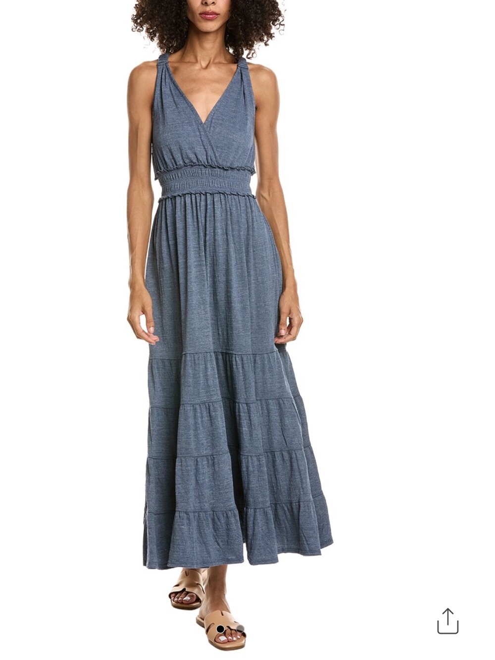 NWT MAX STUDIO sL Chambray Blue Sleeveless V-Neck Maxi Dress-tiered skirt-soft!